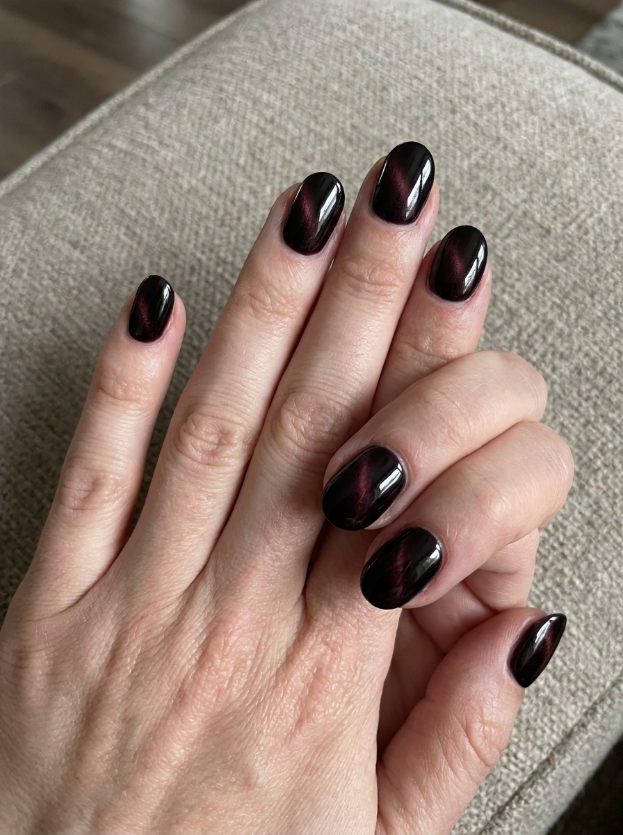 Short Black Cat Eye Nails als Halloween Nails Kurz Inspiration 2026